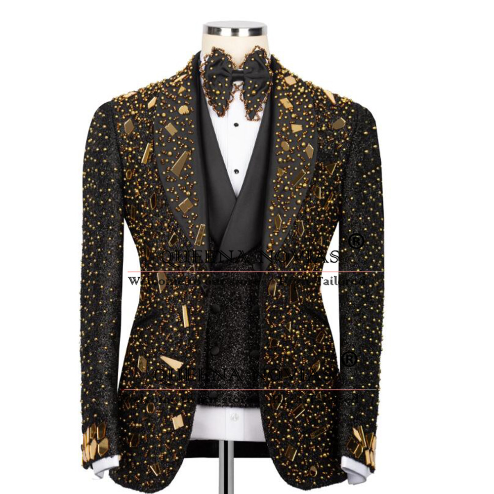 Men'S Formal Wear For Reception - Işıltılı Kristal Boncuklu Takım Elbise Erkekler