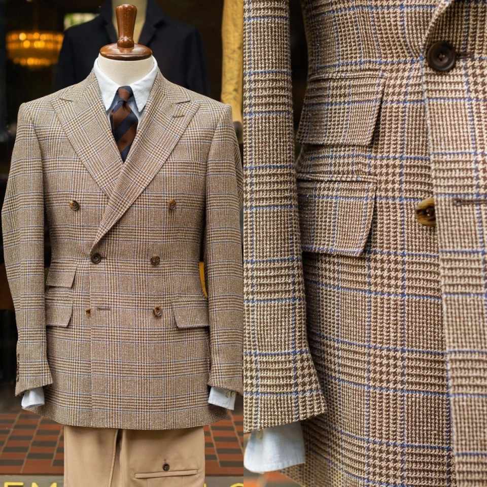 Men'S Formal Wear For Reception - Retro Desenli Çift Düğmeli Erkek Takım