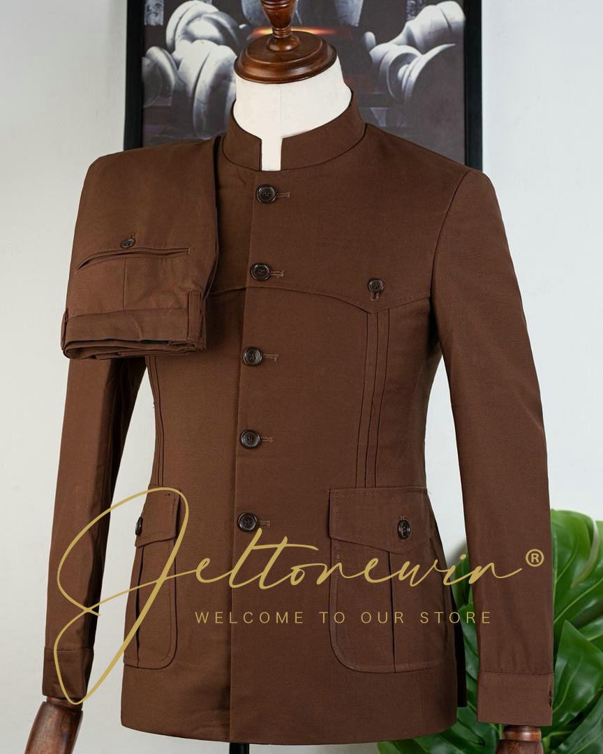 Men Formal Wear Brown - Erkek Kahverengi İki Parçalı Takım Elbise,