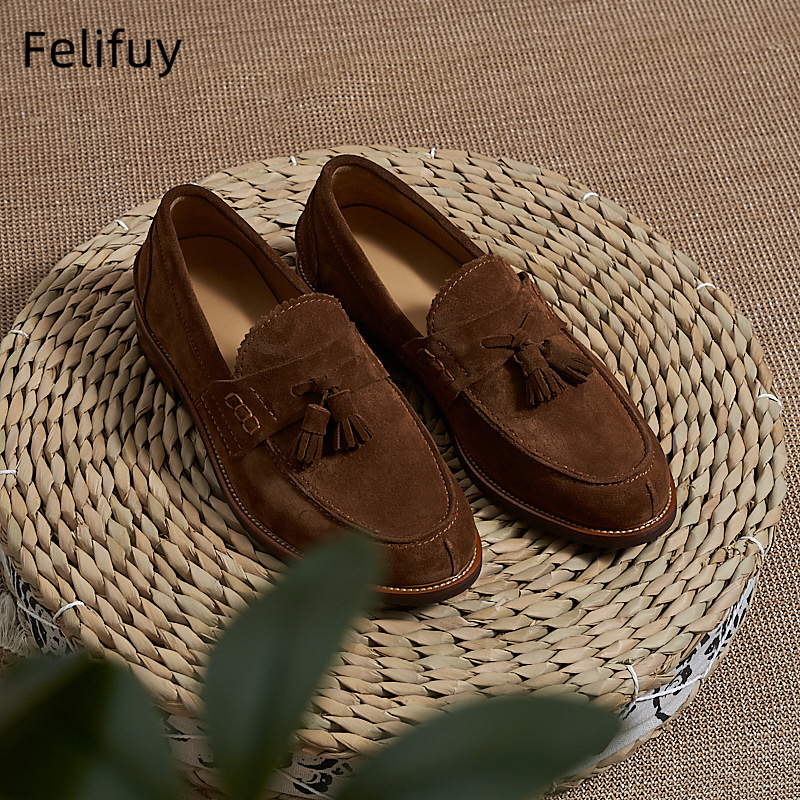 Men Formal Wear Brown - Yeni Kahverengi Erkek Düz Loaferlar İnek