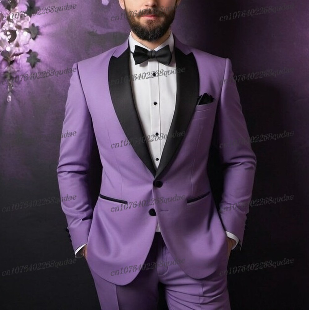 Men Formal Wear Purple - Siyah Yaka Açık Mor Resmi Erkek