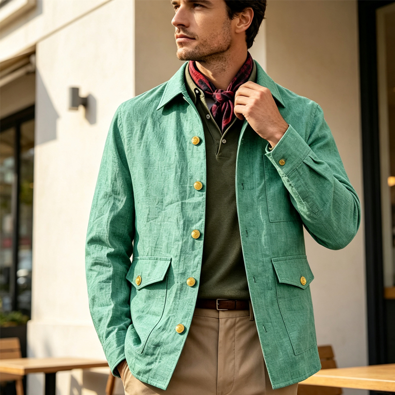 Men'S Style Formal Wear - Vintage Erkek Keten Ceket Yaka Düğmeli