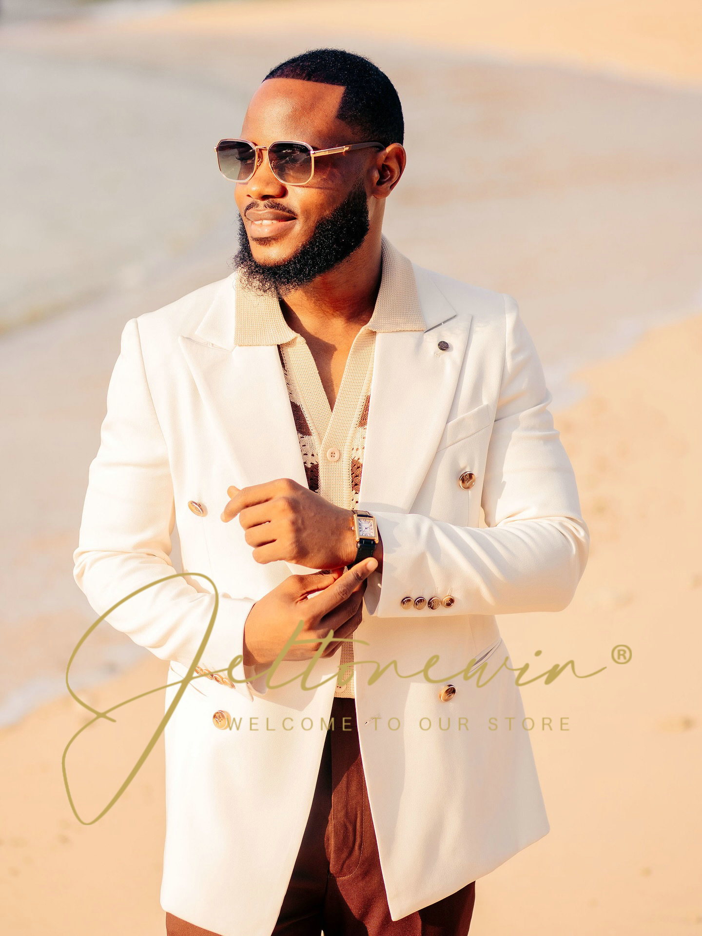Men's White Double Breasted Su - Men Formal Wear Brown incelemesi ve fiyatı